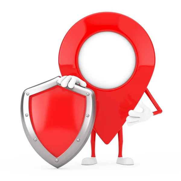 Red Map Pointer Target Pin Personaje Mascota Con Escudo Protección — Foto de Stock