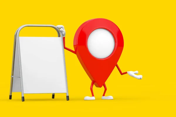 地图笔下的人物吉祥物与白色空白广告推广站在黄色背景 3D渲染 — 图库照片