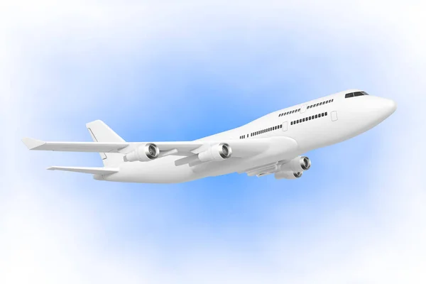 White Jet Passeggeri Aereo Sfondo Blu Rendering — Foto Stock