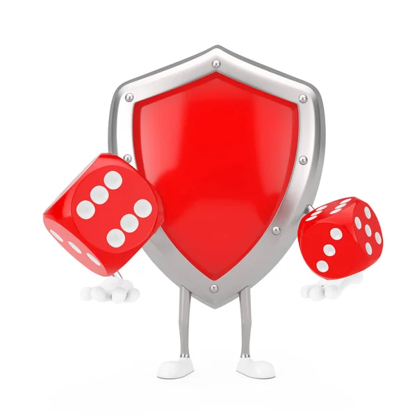 Red Metal Protection Shield Character Mascot Red Game Dice Cubes — стокове фото