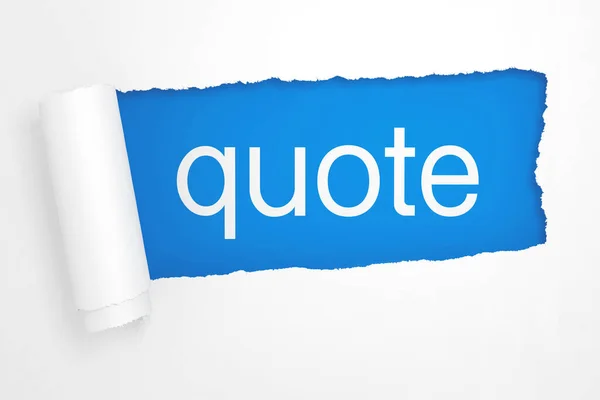 Quote Sign Hole Torn White Paper Extreme Closeup Rendering — Stock Photo, Image