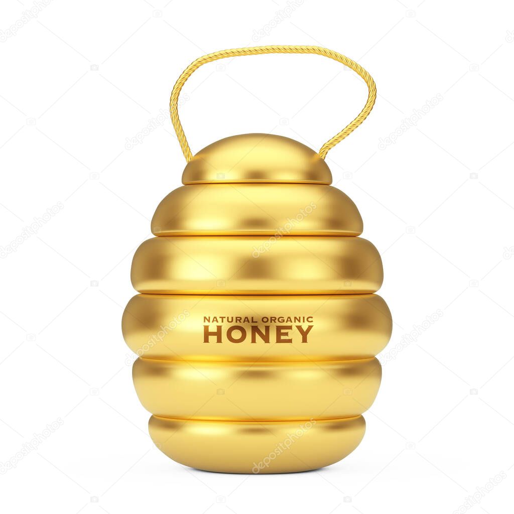 Natural Organic Honey Barrel Golden Keg in a white background. 3d Rendering