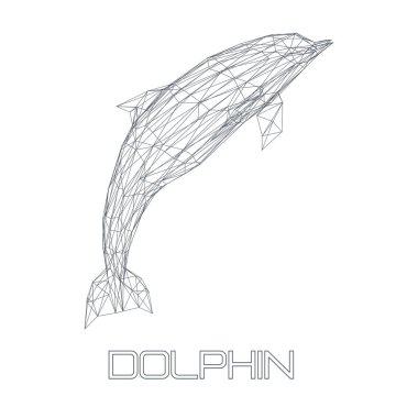 Beyaz arka planda, Tursiops Truncatus Okyanusu ya da Deniz Şişe Burunlu Yunus Kablolu Low Poly Tarzı. 3d Hazırlama