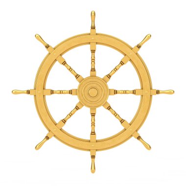 Beyaz arka planda klasik Altın Gemi Direksiyonu. 3d Hazırlama