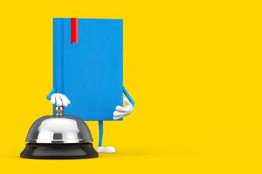 Mavi Kitap Maskotu Otel Servis Çanı ile beyaz bir geçmişi var. 3d Hazırlama