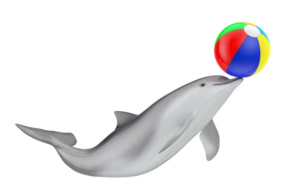Tursiops Truncatus Ocean Sea Bottlenose Dolphin Com Bola Praia Colorida — Fotografia de Stock