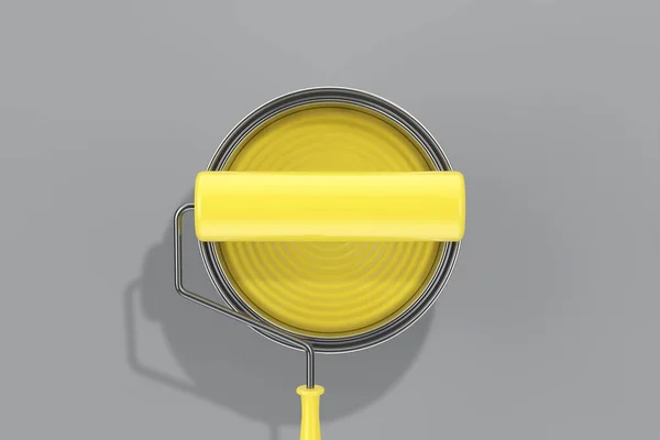 Jahr 2021 Trendfarben Illuminating Yellow Paint Can Top View Mit — Stockfoto