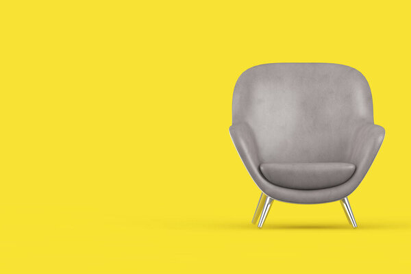 Year of 2021 Trendy Colors. Ultimate Gray Modern Leather Oval Shape Relax Chair on a Illuminating Yellow background. 3d Rendering