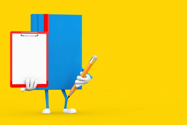 Mascotte Blue Book Character Con Appunti Plastica Rossa Carta Matita — Foto Stock