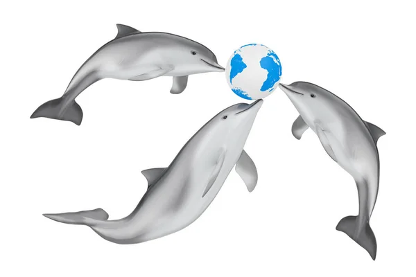 Rädda Jordkonceptet Tursiops Truncatus Ocean Eller Sea Bottlenose Dolphins Spela — Stockfoto