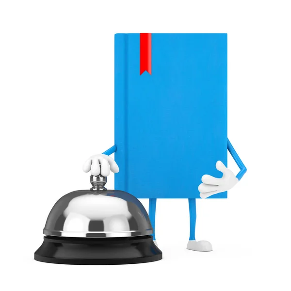 Blue Book Character Mascot Hotel Service Bell Zadzwoń Białym Tle — Zdjęcie stockowe