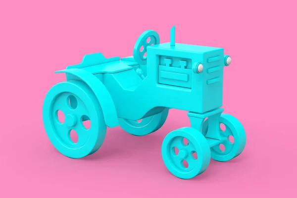 Trator Brinquedo Azul Estilo Duotone Fundo Rosa Renderização — Fotografia de Stock