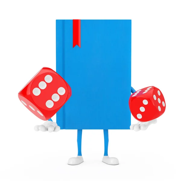 Mascote Personagem Livro Azul Com Cubos Dados Jogo Vermelho Voo — Fotografia de Stock