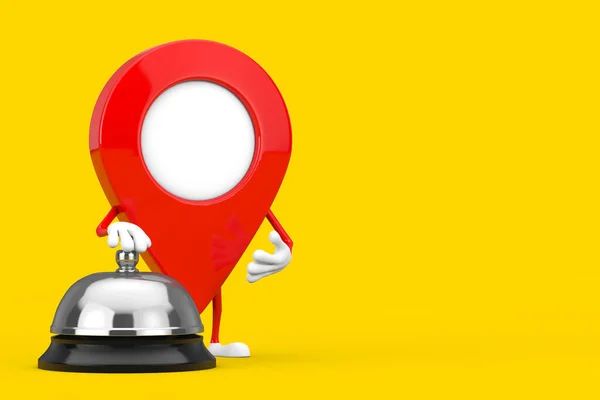 Red Map Pointer Target Pin Character Mascot Hotel Service Bell —  Fotos de Stock