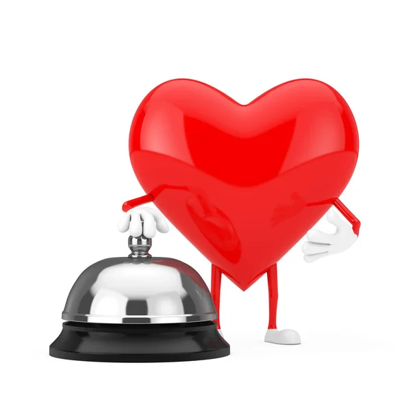 Red Heart Character Mascot Hotel Service Bell Call White Background — Stock Photo, Image