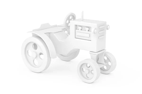 White Toy Tractor Estilo Argila Sobre Fundo Branco Renderização — Fotografia de Stock