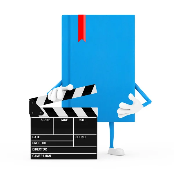Blue Book Character Mascot Movie Clapper Board Dengan Latar Belakang — Stok Foto