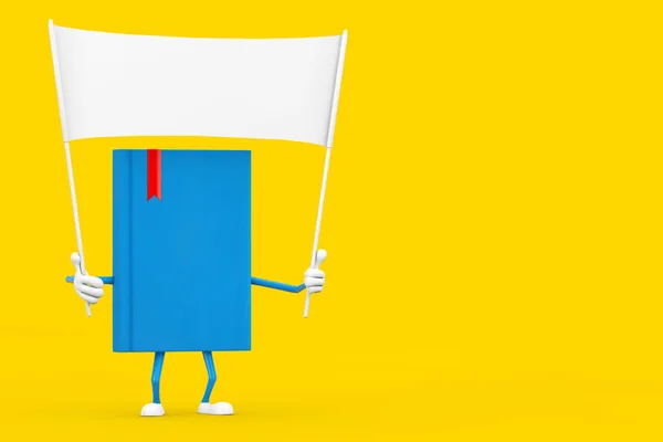 Blue Book Character Mascot Empty White Blank Banner Free Space — Φωτογραφία Αρχείου