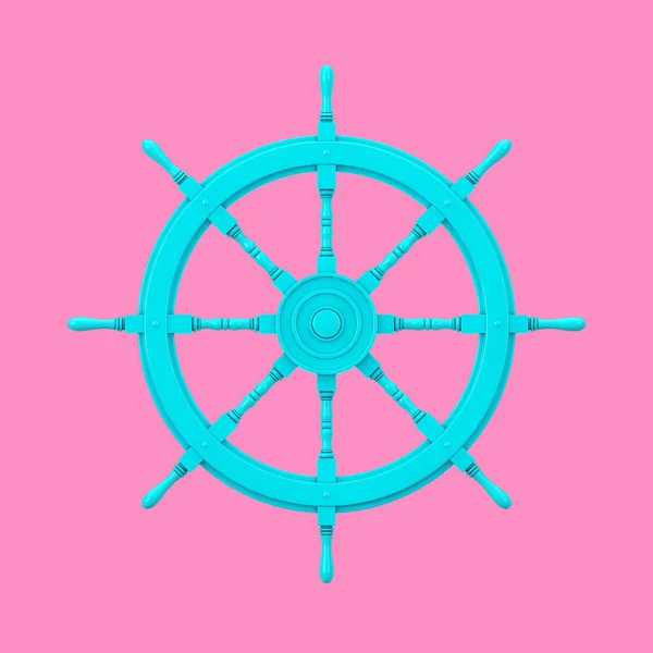 Vintage Blue Ship Steering Wheel Mint Duotone Style Rózsaszín Háttérrel — Stock Fotó