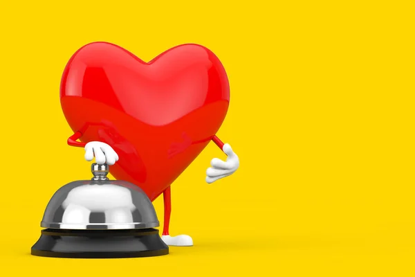 Red Heart Charakter Maskot Hotel Service Bell Call Bílém Pozadí — Stock fotografie