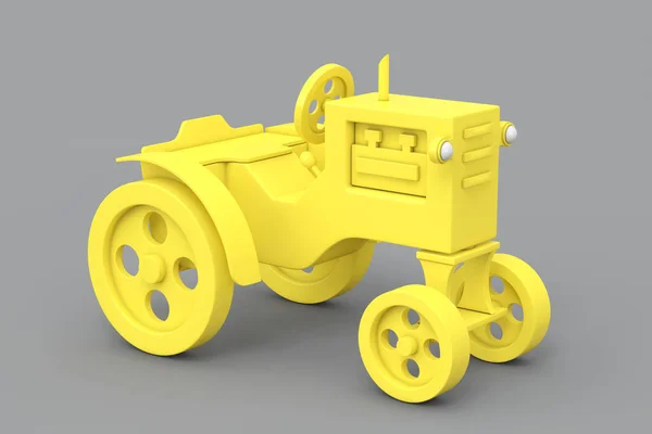 Yellow Toy Tractor Estilo Duotone Sobre Fundo Cinza Renderização — Fotografia de Stock