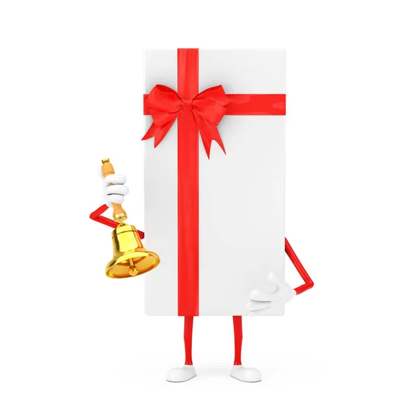 White Gift Box Red Ribbon Character Mascot Vintage Golden School — Stock Photo, Image