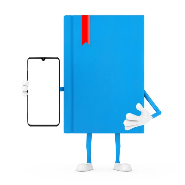 蓝皮书人物吉祥物和现代手机与空白屏幕为您的设计白色背景 3D渲染 — 图库照片