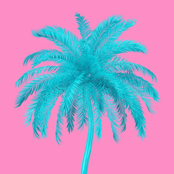 Blue Tropical Palm Tree Duotone Style Een Roze Achtergrond Rendering — Stockfoto