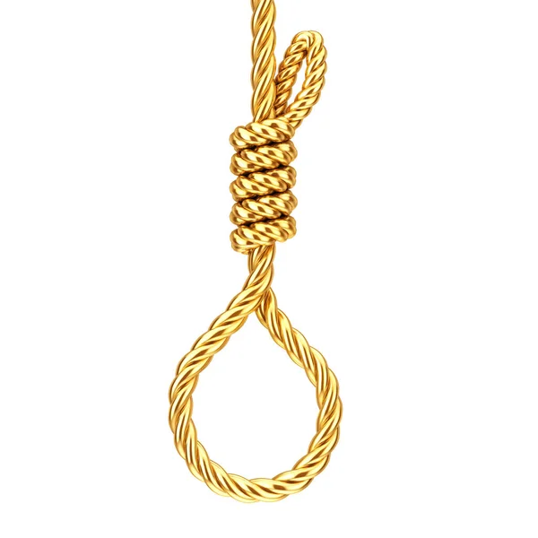 Gallows Hanging Golden Noose Rope Tied Knot White Background Rendering — Stock Photo, Image
