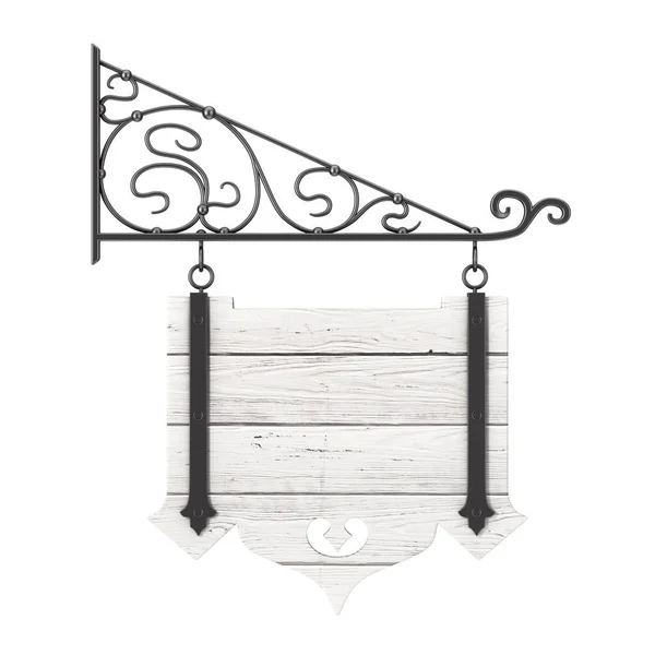 Blank Wooden Hanging Sign Free Space Your Design Floral Forging — Φωτογραφία Αρχείου