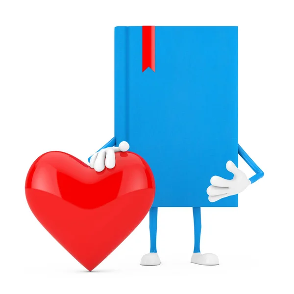 Μπλε Βιβλίο Μασκότ Χαρακτήρα Κόκκινη Καρδιά Λευκό Φόντο Απόδοση — Φωτογραφία Αρχείου