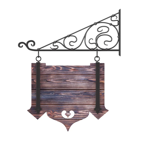 Blank Wooden Hanging Sign Free Space Your Design Floral Forging — Φωτογραφία Αρχείου