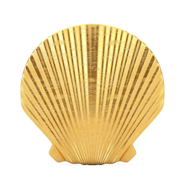 Beauty Golden Scallop Sea Ocean Shell Seashell Mock Fundo Branco — Fotografia de Stock