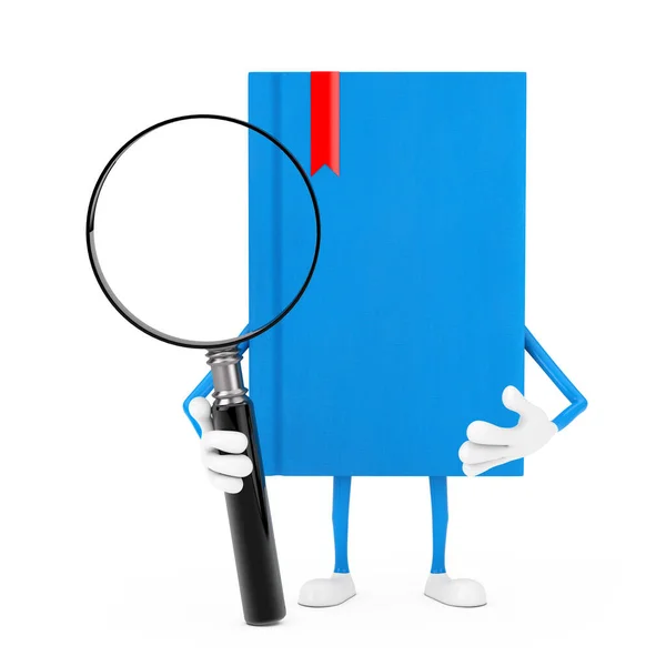 Blue Book Character Mascotte Met Vergrootglas Een Witte Achtergrond Rendering — Stockfoto