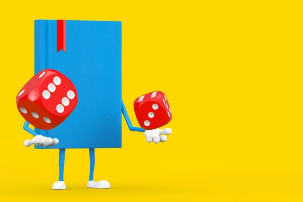 Mascotte Caractère Livre Bleu Avec Jeu Rouge Dés Cubes Vol — Photo