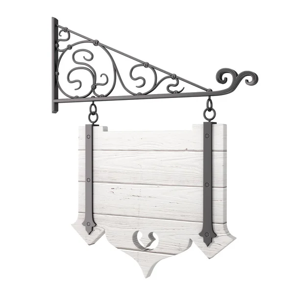 Blank Wooden Hanging Sign Free Space Your Design Floral Forging — Φωτογραφία Αρχείου