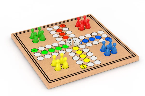 Family Ludo Desk Wooden Board Game White Background Rendering — Stock Photo, Image