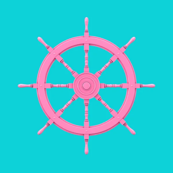 Vintage Pink Ship Steering Wheel Duotone Style Μπλε Φόντο Απόδοση — Φωτογραφία Αρχείου