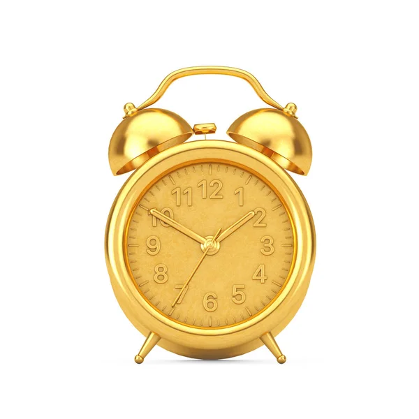 Retro Golden Alarm Clock White Background Rendering — Stock Photo, Image