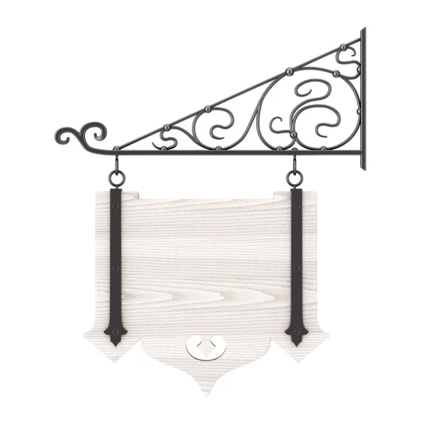 Blank Wooden Hanging Sign Free Space Your Design Floral Forging — Φωτογραφία Αρχείου