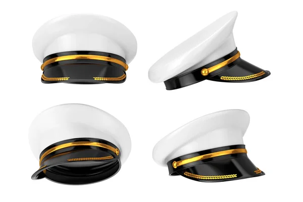 Sombrero Uniforme Blanco Blanco Mockup Cap Diferentes Posiciones Sobre Fondo —  Fotos de Stock