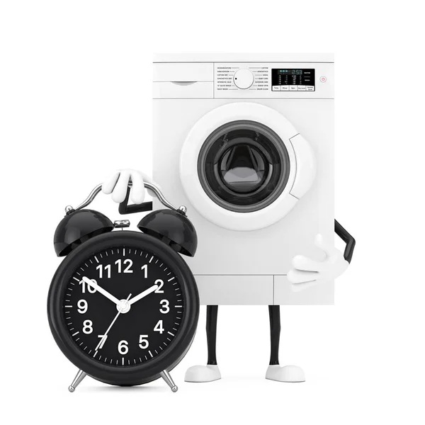 Modern White Washing Machine Karakter Maskot Dengan Alarm Jam Pada — Stok Foto