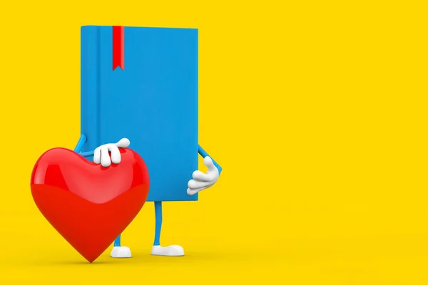 Характер Синьої Книги Mascot Червоним Серцем Жовтому Тлі Рендеринг — стокове фото