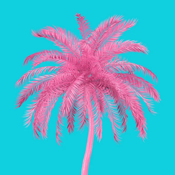 Pink Tropical Palm Tree Duotone Style Blue Background Rendering — Stock Photo, Image