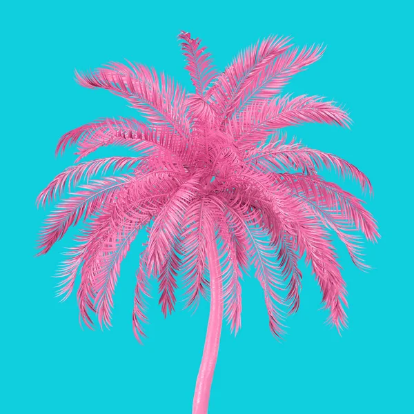 Palmera Tropical Rosa Estilo Duotono Sobre Fondo Azul Renderizado —  Fotos de Stock