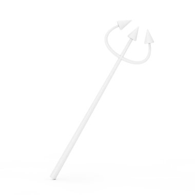 Beyaz Şeytan Cadılar Bayramı Kutlama Üçgeni ya da beyaz arka planda Çamur Tarzı Pitchfork. 3d Hazırlama