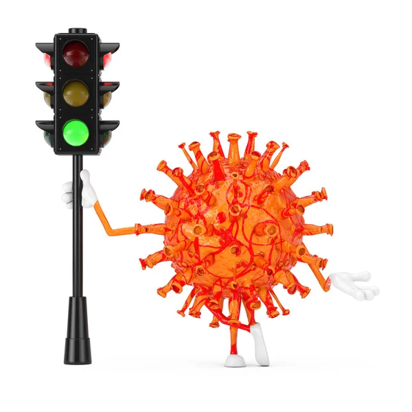 코로나 바이러스 Covid Virus Mascot Person Character Traffic Green Light — 스톡 사진