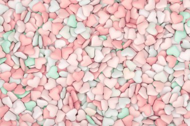 Arka plan olarak çok renkli kalp şekeri yığını son derece yakın plan. 3d Hazırlama