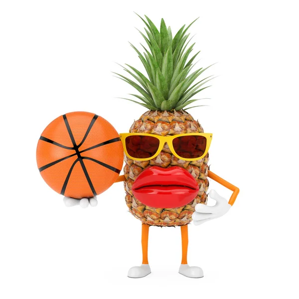 Komik Çizgi Film Hippisi Beyaz Arka Planda Basketbol Topu Olan — Stok fotoğraf