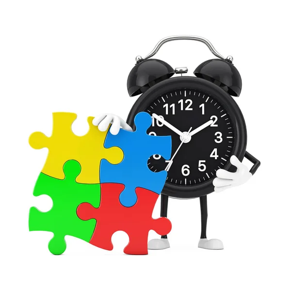 Alarm Clock Person Character Mascot Four Pieces Colorful Jigsaw Puzzle — Stock Photo, Image